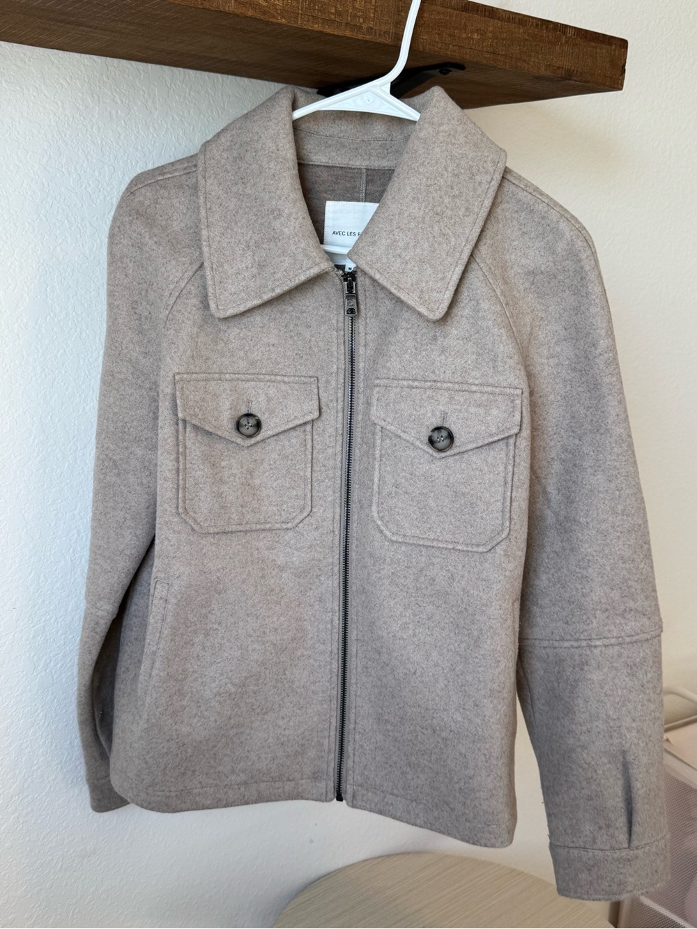 Avec Les Filles Taupe Zip-Front Wool Jacket